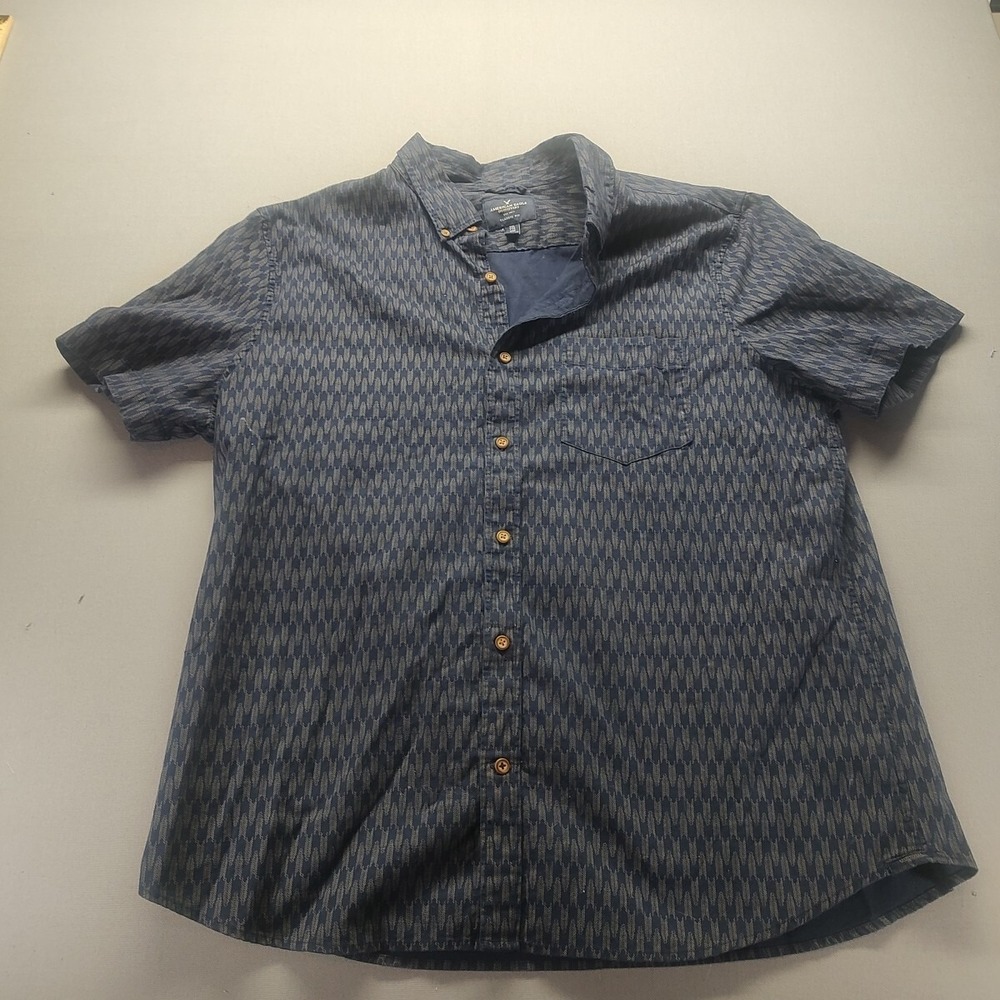 American Eagle Men's Short Sleeve Blue Dress Shirt Size Extra Extra Large